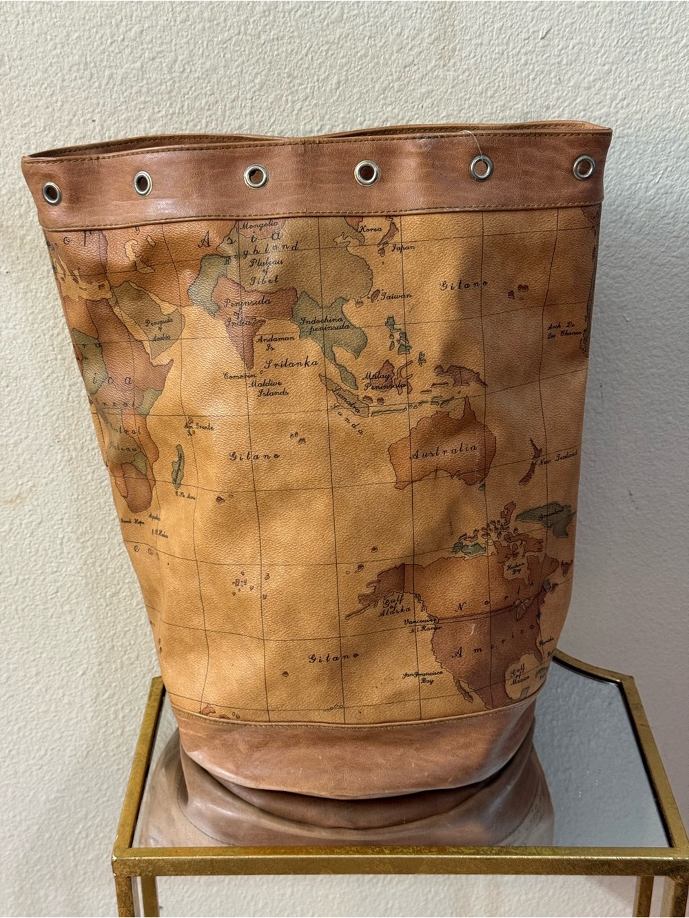 Gitano Brown Map-Print Duffel Bag No Strings